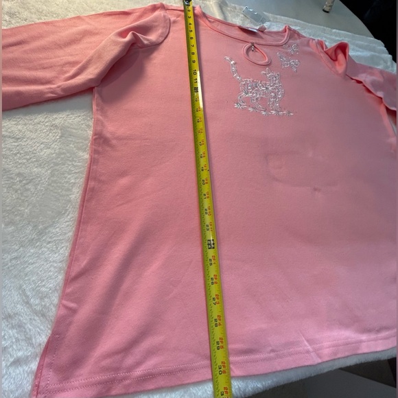 Quacker Factory Pink 3/4 Length Sleeve Top with Cat and Butterfly Embroidery - Picture 4 of 10